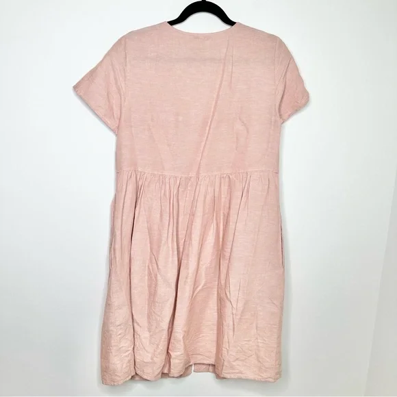 Madewell V-Neck Button Front Linen Blend Minidress in Warm Thistle Pink - Picture 8 of 10